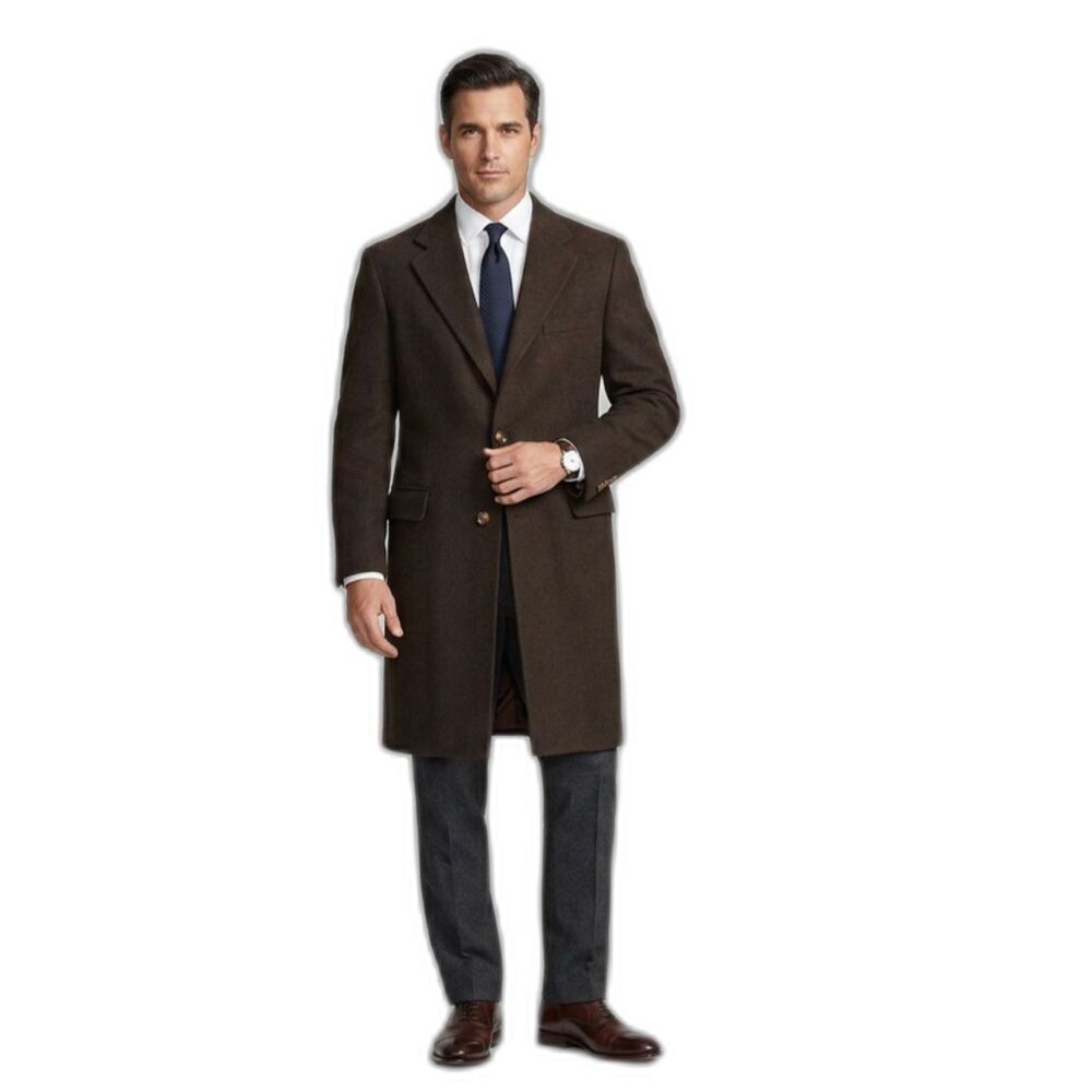 Chaps Ralph Lauren Men’s Dark Brown Wool Overcoat Single Breast 40SH Long Coat